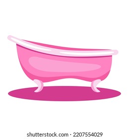 Vector flat illustration of pink bathtub on a white background.