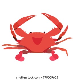 Vector flat illustration of pink crab on white background. Element for design.