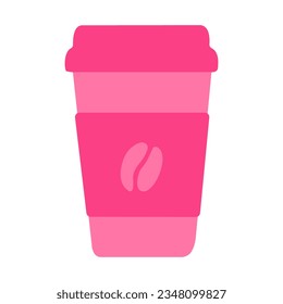 Vector flat illustration with pink cup of coffee