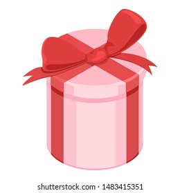 Vector Flat Illustration - Pink Gift Box with Red Ribbon and Bow