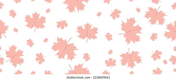 Vector flat illustration. Pink leaves. Seamless wallpaper on a white background.