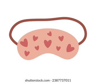 Ilustración plana vectorial. Máscara rosa del sueño con los corazones aislados en fondo blanco