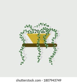 Vector flat illustration of a plant in a flowerpot. Beautiful houseplant in a pot. Green flower for interior decoration