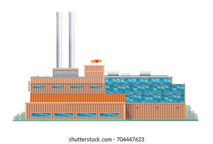 Vector Flat illustration of plant, industrial building. Factory