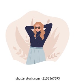 Vector flat illustration of a plump fashionable blonde woman.