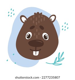 Vector flat illustration portrait of a kind beaver . Drawn by hand. Isolated on a white background.