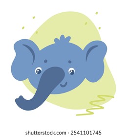 Vector plano ilustración retrato de un elefante amable . Dibujado a mano. Aislado en un fondo blanco.