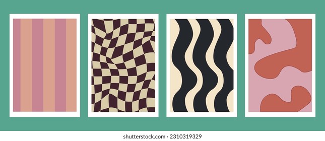 Vector flat illustration. Posters in trendy brutalist style with geometric shapes, white frame and green background. A modern minimalist print with simple shapes and abstract graphic elements.