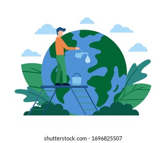 Vector flat illustration, prepare for the day of the Earth, save the planet, save energy, the concept of the Earth day