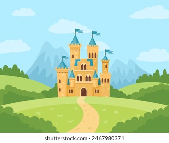 Ilustración plana de Vector. Castillo de la Princesa.