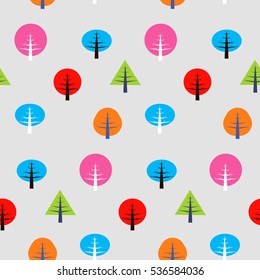 Vector flat illustration for print. Colored trees on white background. seamless pattern with trees. Seamless pattern of vector trees.