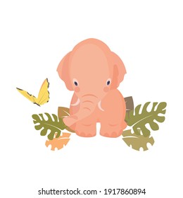 Ilustración plana vectorial para impresión. Mammoht.  Un animal lindo de dibujos animados.