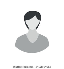 Vector flat illustration. Profile of a woman in gray colors. Avatar, user profile, person icon, silhouette, profile picture. Suitable for social media profiles, icons, screensavers and as a template.