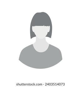 Vector flat illustration. Profile of a woman in gray colors. Avatar, user profile, person icon, silhouette, profile picture. Suitable for social media profiles, icons, screensavers and as a template.