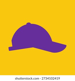Vector flat illustration with purple baseball cap, sport clothes, as part of equipment for sport game or world championship. Minimalistic simple concept, clipart collection