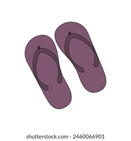 Vector flat illustration of a purple summer flip-flops icon on a white background.