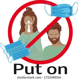 Vector flat illustration quarantine rule no mask allowed