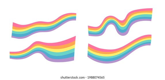 Vector Flat Illustration Rainbow. Cartoon Colorful Drawing Ribbon