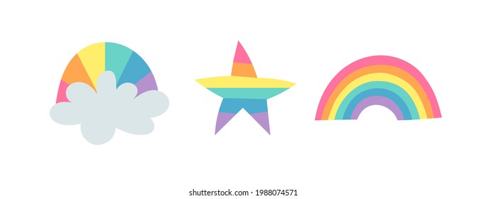 Ilustración plana vectorial Arcoiris. Dibujo Colorido Del Orgullo De La Caricatura. Signo y símbolo de apoyo a la bandera LGBTQ