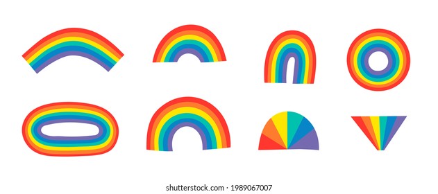 Ilustración plana vectorial Arcoiris. Dibujo Colorido Del Orgullo De La Caricatura. Cinta de iconos de compatibilidad con marca LGBTQ