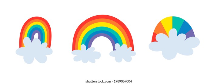 Vector Flat Illustration Rainbow and cloud. Cartoon Colorful Drawing