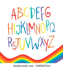 Vector Flat Illustration Rainbow Font. Cartoon Colorful Drawing ABC. Letter Alphabet
