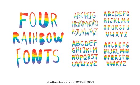 Vector Flat Illustration Rainbow Font. Cartoon Pride Colorful Drawing ABC. LGBTQ Flag Support Icon Letter Alphabet