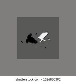 Vector flat illustration with raven image. Black and white  silhouette of ravens.