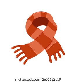 Vector flat illustration red knitted scarf isolated on white background.  Winter and autumn scarf
