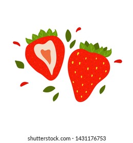 Vector flat illustration with red strawberries. Hand drawn strawberry on white background. Summer design for print, textile, postcard , advertising, children's design