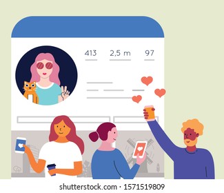 Vector flat illustration related to influencer marketing concept and social media influencer