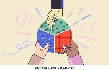 Vector Flat Illustration Related of Relationship of Stakeholders, Partnership, Team Work, Management and Collaboration of Owners