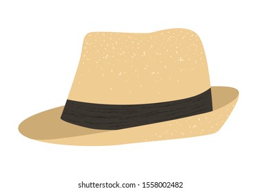 Vector flat illustration of a man’s retro summer hat. Bright cap icon. Vintage head outfit object isolated on white background. Clothes infographic element