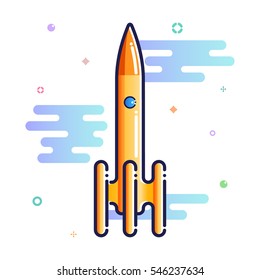 Vector flat illustration with rocket.