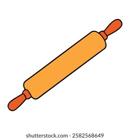 Vector flat illustration of a rolling pin. Ideal for baking, kitchen tools, pastry preparation, dough rolling, and culinary designs.