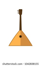 Vector flat illustration of russian folk musical instrument balalaika. Element for design on white backround. Brown, black, yellow, white colors.