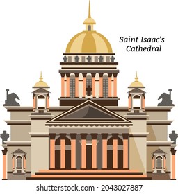 Vektorflache Illustration - Saint-Isaac-Kathedrale in Sankt Petersburg. Einzeln auf weißem Hintergrund. Berühmtes St. Petersburg-Gebäude