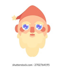Vector flat illustration of Santa Claus head in pastel colors. Christmas. Great for New Year themes, festive, winter holidays, postcards