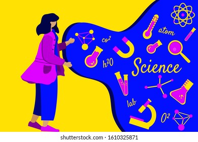 vector flat illustration science education with science item and element.  