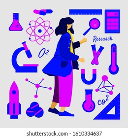 vector flat illustration science education with science item and element.  