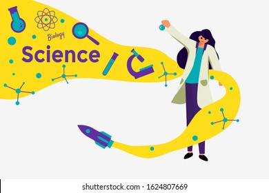 vector flat illustration science lessons with science item and element. can be used for website blog banner poster landing page presentation promotion application software ui/ux etc. 