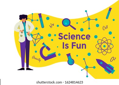 vector flat illustration science lessons is fun with science item and element. can be used for website blog banner poster landing page book cover education presentation motion graphic etc