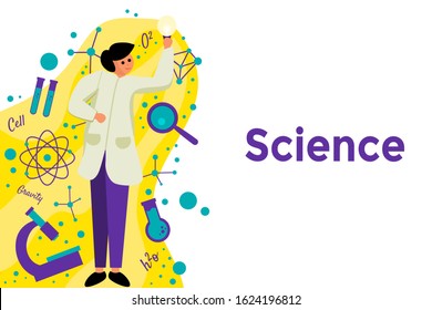 vector flat illustration scientist found new idea or theory with science item and element. can be used for web blog presentation banner poster landing page book cover education marketing etc. 