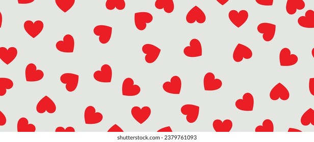 Vector flat illustration. Seamless minimalistic pattern on a light background with red hearts. Ideal for textile design, screensavers, covers, cards, invitations and posters.