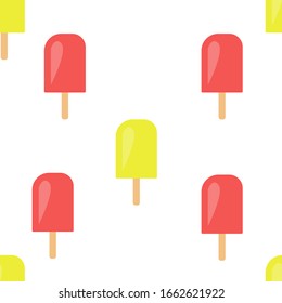 Vector flat illustration.  seamless pattern with Popsicle ice cream isolated on white background. Design for menu, wrapping, scrapbooking, textile, fabric, wallpaper, banner, summer poster, kids, card