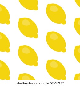 Vector flat illustration. Seamless pattern with whole lemon isolated on white. Design for textile, fabric, wrapping, scrapbooking, packaging, poster, banner, summer, tropical.