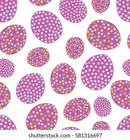 Vector flat illustration seamless pattern. Happy easter. Colorful Easter eggs. Isolated on a white background.