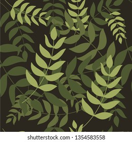 Vector flat illustration - seamless patterns with foliage. Picture on white background for print, textile and wrapping paper