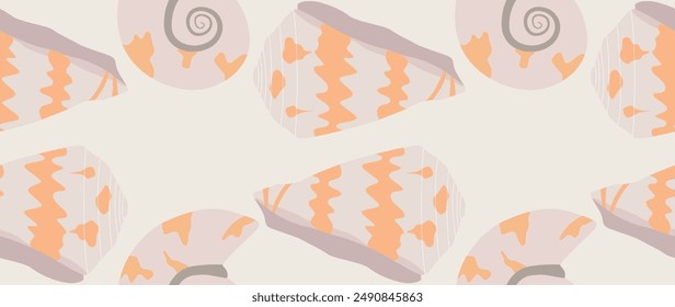 Vektorgrafik flache Abbildung. Nahtlose Muscheln. Im Cartoon-Stil. Netter Druck. Ideal für Geschenkverpackungen, Poster, Abdeckungen, Bildschirmschoner, Textildekor, etc.