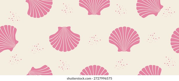 Vector flat illustration. Seamless sea shells. In cartoon style. Cute print. Perfect for gift wrapping, posters, covers, screensavers and textile decor.